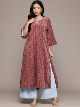 Aarke Ritu Kumar - Dusky Pink Kirani Velvet Kurta