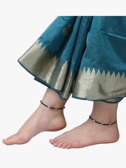 Adwitiya - Silverplated Black Thread Handcrafted Flower Anklets