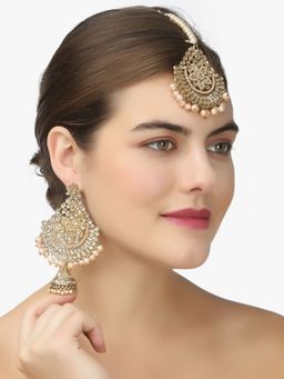 Adwitiya - Gold Plated Stone Earring and Maangtikka