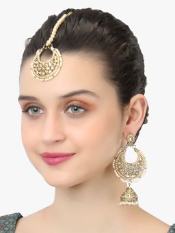Adwitiya - Gold Plated Stone Earring and Maangtikka