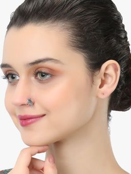 Adwitiya - Oxidised Silverplated Ganesh Ji and Peacock Clip On Nosepin (Set of 5)