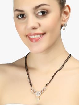 Adwitiya - Gold Plated Ad Stone Studded with Black Beaded Chain Mangalsutra