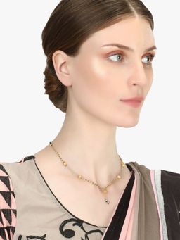 Adwitiya - Gold Plated Back Beads Studded with Golden Pearls Traditional Mangalsutra
