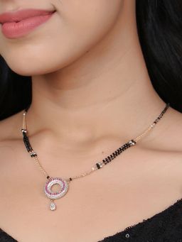 Adwitiya - Gold Plated Circle Shape Stone Studded Traditional Mangalsutra