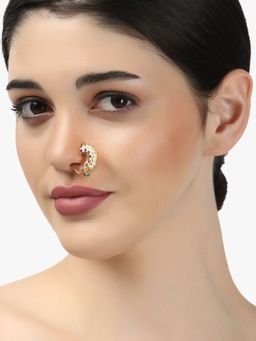 Adwitiya - 24 Ct Gold Plated Marathi Red Stone Studded Nose Pin with Pearls