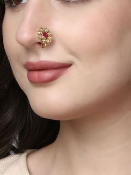 Adwitiya - 24 Ct Gold Plated Flower Stone Studded Nose Pin