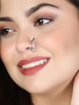 Adwitiya - Rhodium Plated American Diamond Studded Nosepin