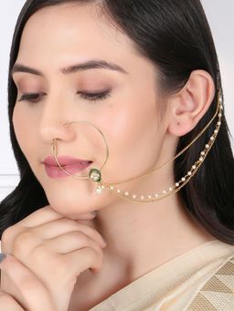 Adwitiya - 24 Ct Gold Plated Marathi Stone Studded with Chain Nose Ring