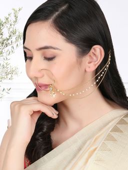 Adwitiya - 24 Ct Gold Plated Marathi Stone Studded with Chain Nose Ring