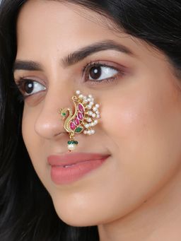 Adwitiya - 24 Ct Gold Plated Peacock Shape Handcrafted Nose Pin
