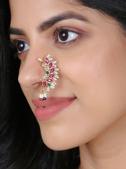 Adwitiya - 24 Ct Gold Plated Stone Studded Handcrafted Nose Pin