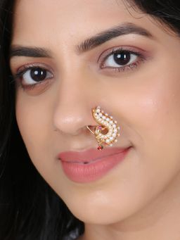 Adwitiya - 24 Ct Gold Plated Bird Shape Pearl Studded Nose Pin