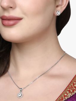 Adwitiya - Silverplated Stone Studded Necklace and Earrings Set