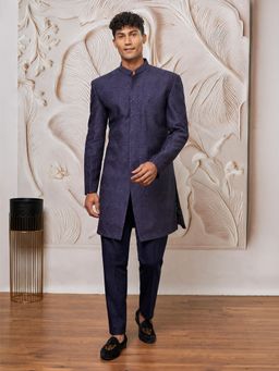 Vastramay - Silk Blend Jacquard Glitter Texture Sherwani with Cotton Pant