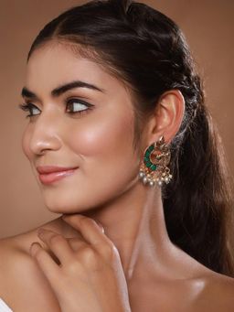 Aatmana - Peacock Shaped Green Drop Earrings