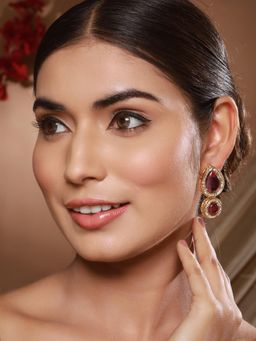Aatmana - Women Red Teardrop Shaped Drop Earrings