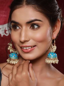 Aatmana - Women Blue Dome Shaped Jhumka Earrings