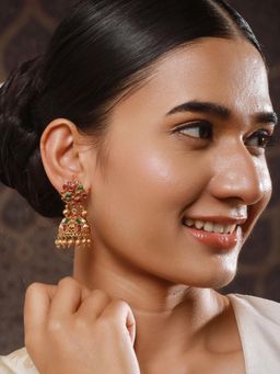 Aatmana - Gold-Plated Multi-Color Peacock Jhumka Earrings