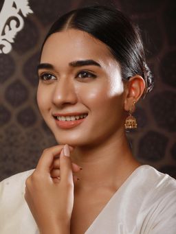 Aatmana - Gold-Plated Stone Studded and Beaded Peacock Jhumka
