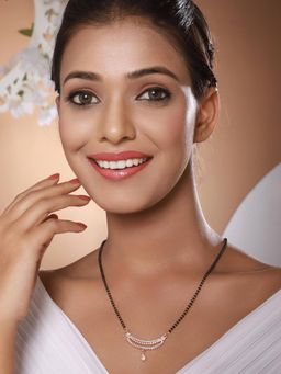 Aatmana - Rose Gold Plated Cubic Zirconia Stone and Beaded Mangalsutra