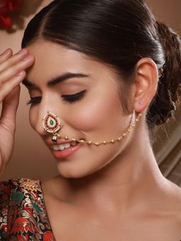 Aatmana - Gold-Plated Kundan Chained Nose Ring