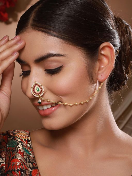 Aatmana Gold-Plated Kundan Chained Nose Ring