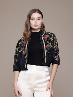 Label Ritu Kumar - Black Itzel Velvet Crop Jacket