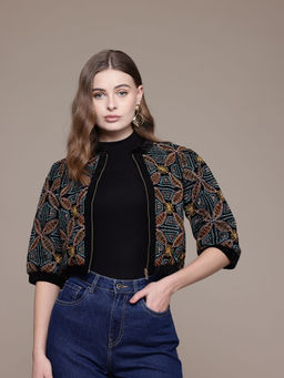 Label Ritu Kumar - Black Estrella Velvet Crop Jacket