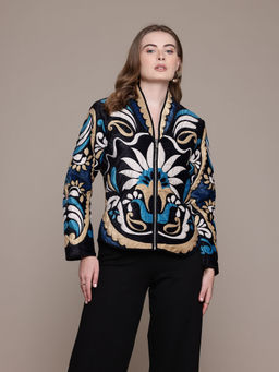 Label Ritu Kumar - Black Flawy Velvet Bomber Jacket