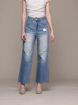 Label Ritu Kumar - Blue Denim Drift Distressed Jeans
