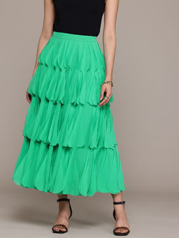 Label Ritu Kumar - Teal Velma Solid Frill Skirt