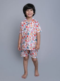 Little Clothings - Boys Multi-Color Cotton Geometric Printed Shirt with Shorts (Set of 2)