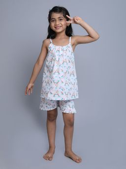 Little Clothings - Girls White Cotton Printed Top with Shorts (Set of 2)