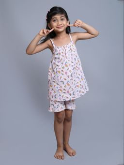 Little Clothings - Girls Pink Cotton Printed Top with Shorts (Set of 2)