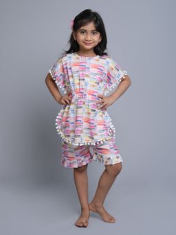 Little Clothings - Girls Multi-Color Cotton Printed Kaftan Top with Shorts (Set of 2)