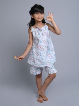 Little Clothings - Girls Blue Cotton Printed Top with Shorts (Set of 2)