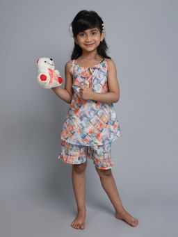 Little Clothings - Girls Multi-Color Cotton Printed Top with Shorts (Set of 2)