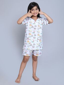 Little Clothings - Girls Blue Cotton Printed Top with Shorts (Set of 2)