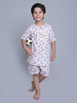 Little Clothings - Boys Blue Cotton Printed Shirt with Shorts (Set of 2)