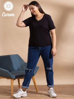 Twenty Dresses by Nykaa Fashion - Curve Black Flaunt Simplicity With Basics Tshirt