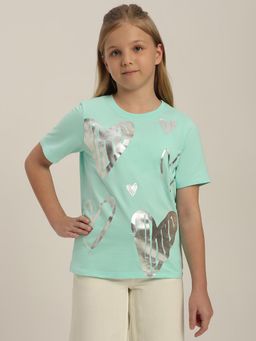 VERO MODA - Girls Mint Green Silver Foil Print T-Shirt