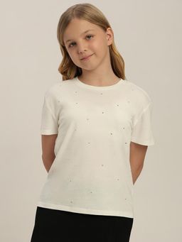 VERO MODA - Girls White Embellished T-Shirt