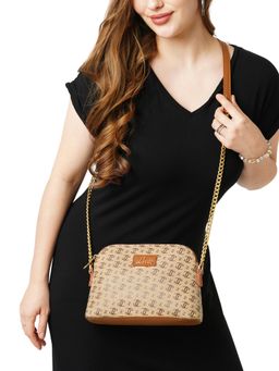 Lavie - Women Tan Printed Sling Bag with Detachable Strap (M)