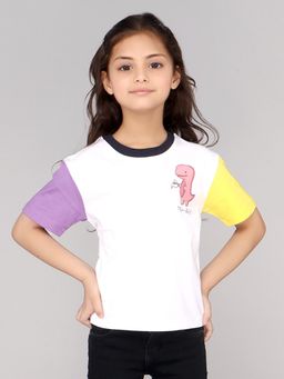 DDOUDDOU - Girls White Pure Cotton Casual Round Neck T-Shirt