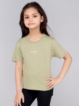 DDOUDDOU - Girls Green Pure Cotton Casual Round Neck T-Shirt