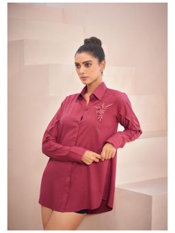 KAFTANIZE - Red Linen Thread Work Embroidered Shirt