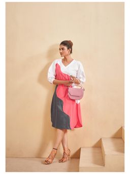 KAFTANIZE - Abstract Color Blocked Cotton A Line Midi Dress