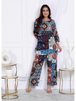 KAFTANIZE - Ikkat Patches Blue Printed Ethnic Co-Ord (Set of 2)