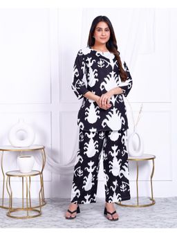 KAFTANIZE - Black Abstract Printed Cotton Short Co-Ord