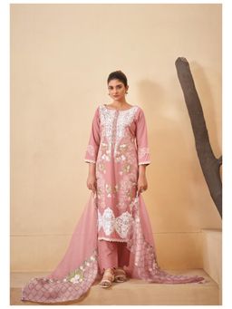 KAFTANIZE - Pastel Peach Pakistani Work Ethnic Cotton Kurta with Pant & Dupatta (Set of 3)